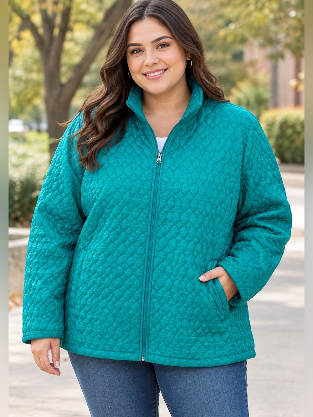 Lands' End PrimaLoft Teal Quilted Full Zip Jacket w Pockets Women’s 3X
